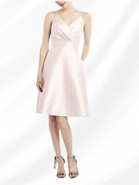 Alfred Sung Draped Faux Wrap Sateen Cocktail Dress w/ Pockets Size 10R
